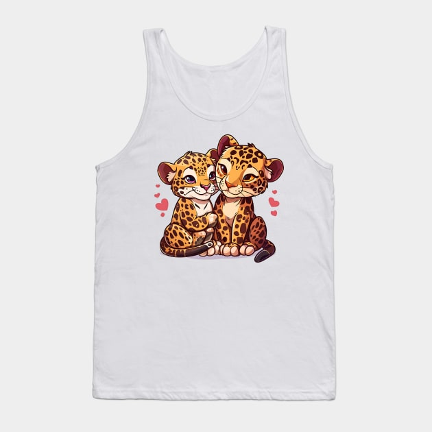 Valentine Cartoon Jaguar Couple Tank Top by Chromatic Fusion Studio